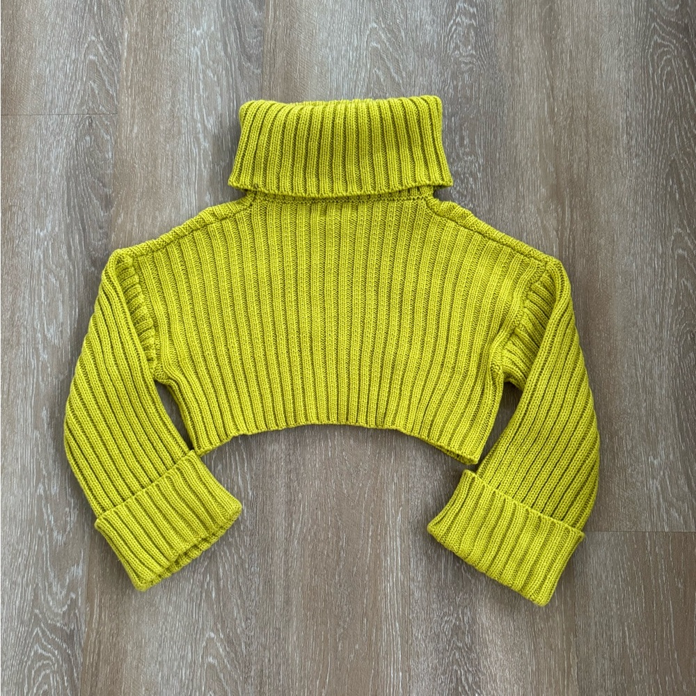 Cotton Candy LA Lime Green Turtle Neck Knit Cropped Sweater Size Medium